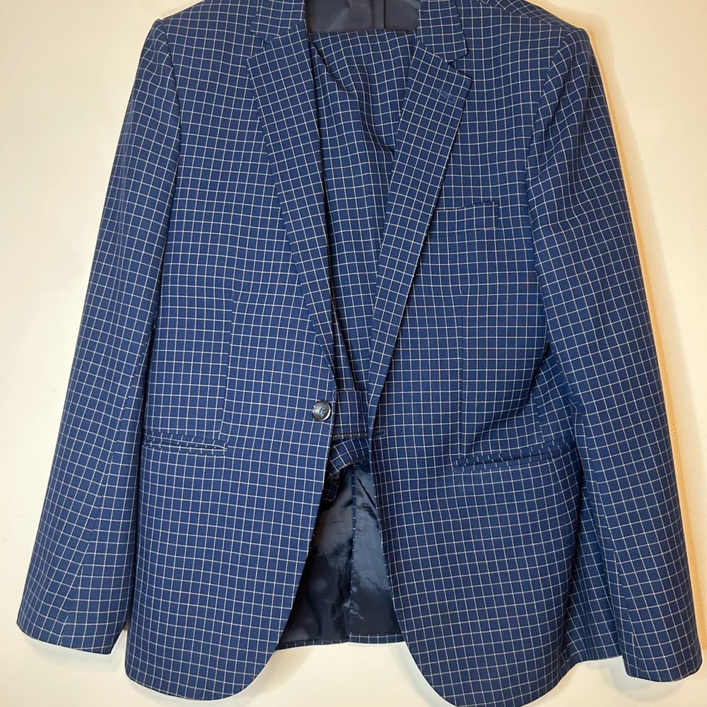 Luxury Rebel Navy Grid Pattern Blazer